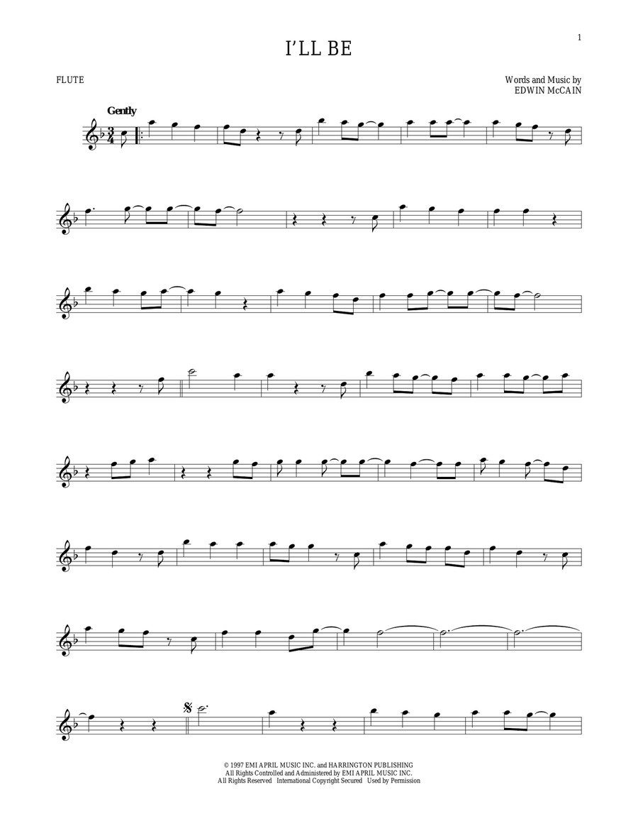 I'll Be I'll Be Flute Solo scores gallery preview page 1
