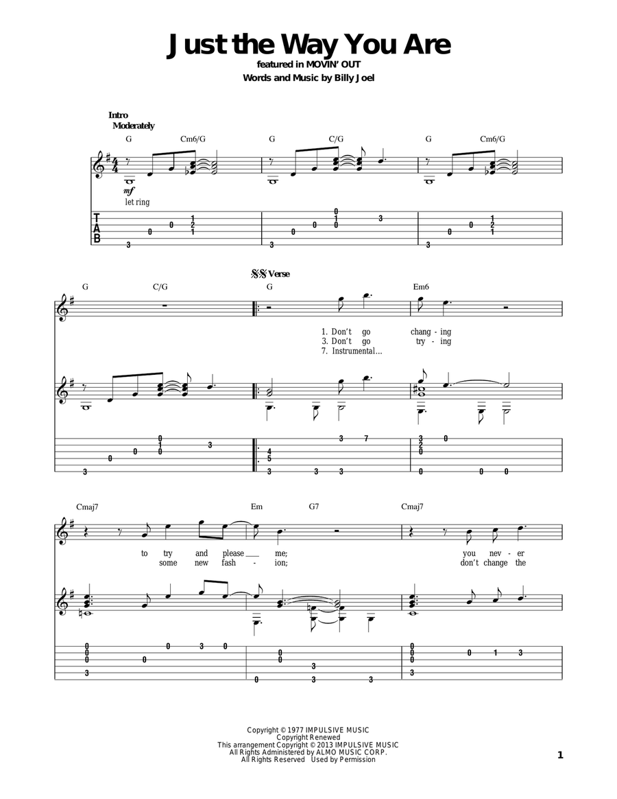 Just The Way You Are Just The Way You Are Acoustic Guitar scores gallery preview page 1