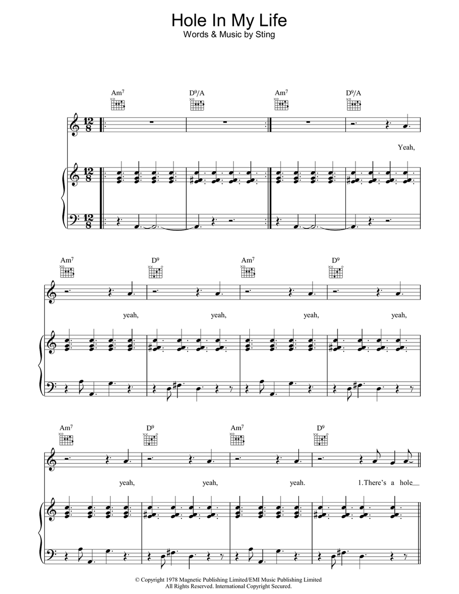 Hole In My Life Hole In My Life Piano, Vocal, Guitar scores gallery preview page 1
