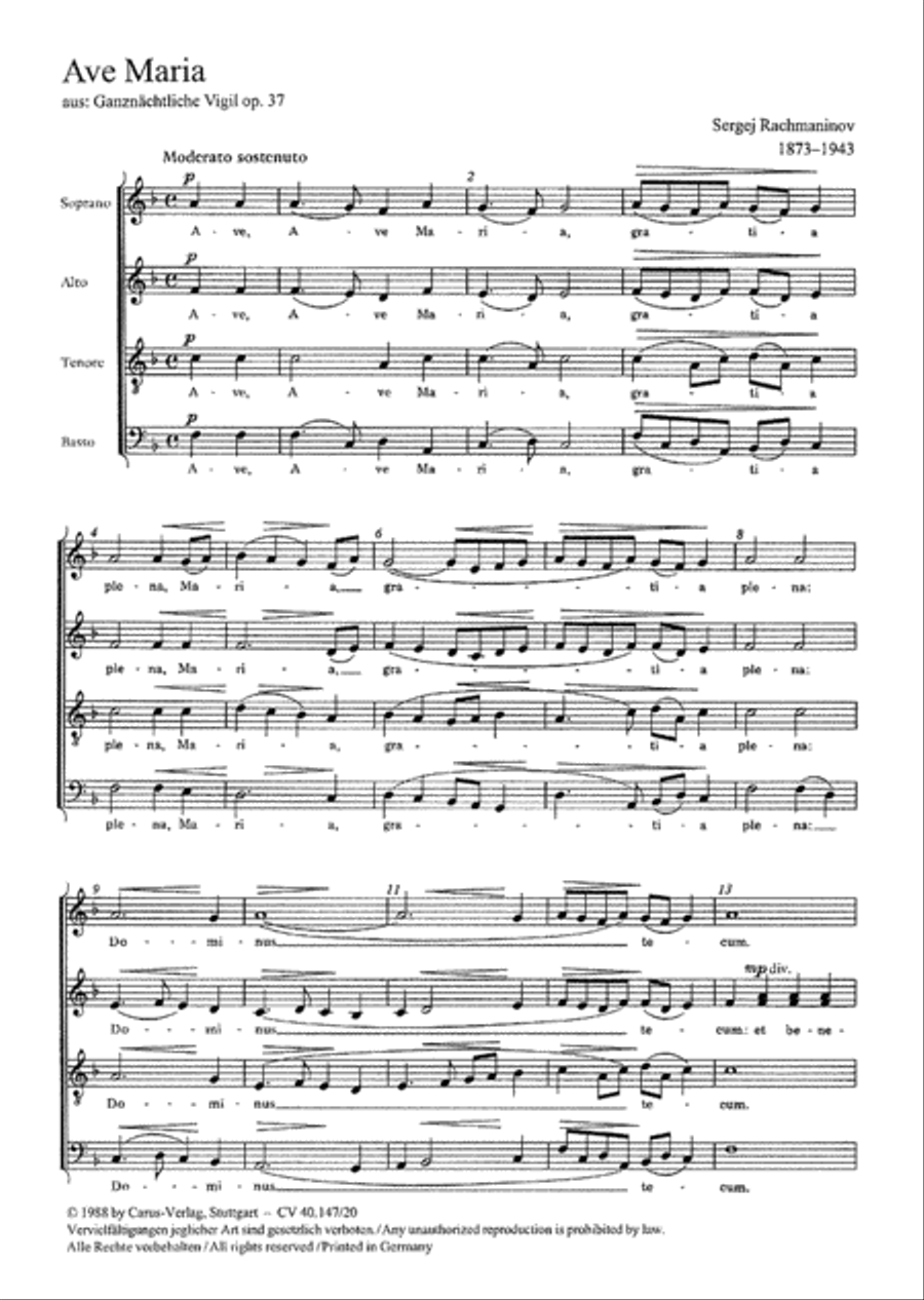 Rachmaninov: Ave Maria; Gluck: De profundis 4-Part scores gallery preview page 1