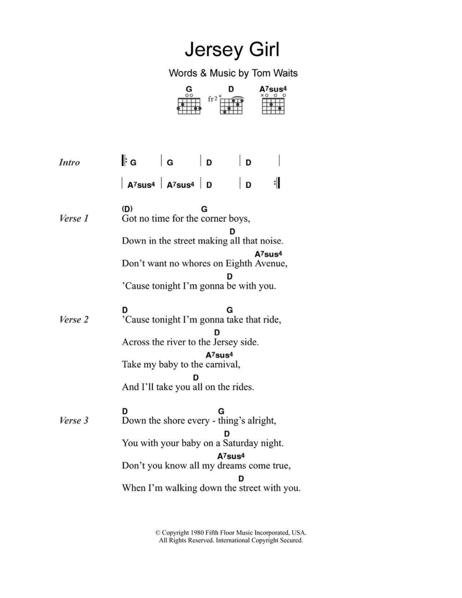 Jersey Girl Jersey Girl Easy Guitar scores gallery preview page 1