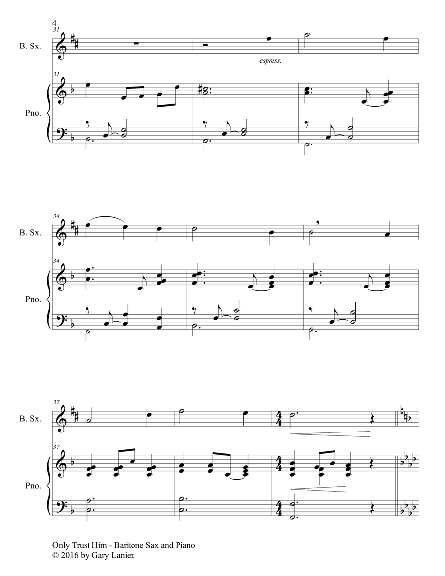 ONLY TRUST HIM (Duet – Baritone Sax & Piano with Parts) Woodwind Duet scores gallery preview page 5