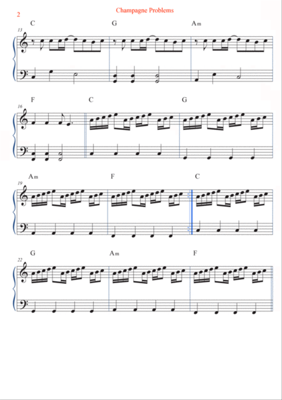 Champagne Problems Easy Piano scores gallery preview page 2