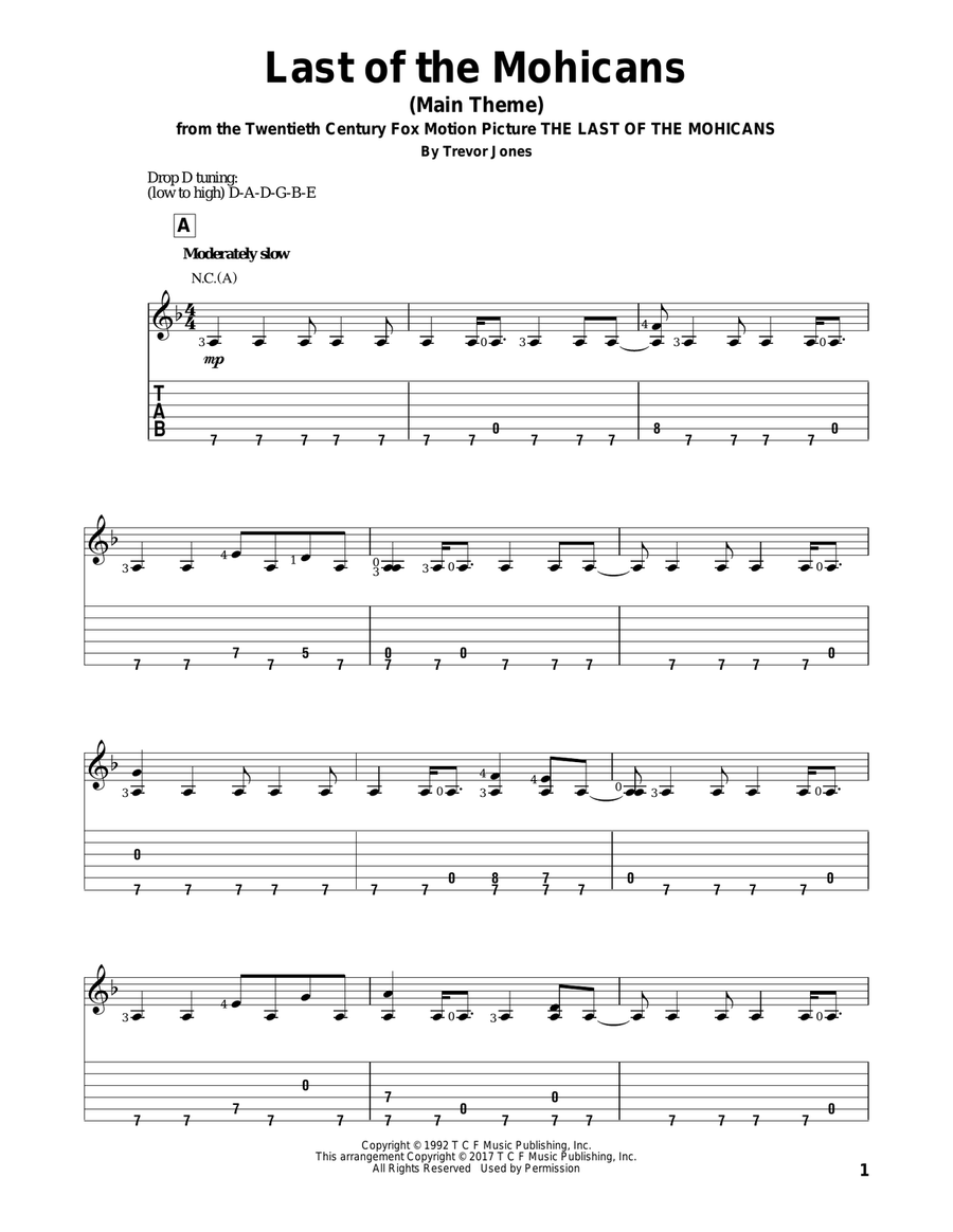 Last Of The Mohicans (Main Theme) Acoustic Guitar scores gallery preview page 1