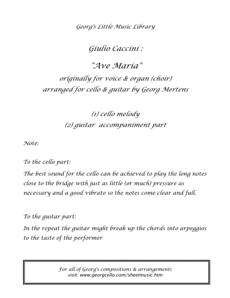 Caccini's "Ave Maria" arr. for cello & guitar
