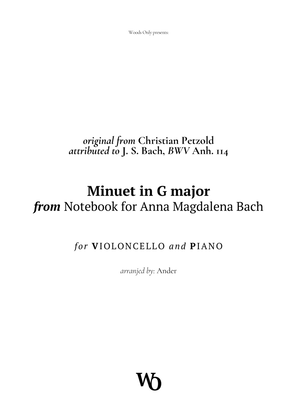 Book cover for Minuet in G major by Bach for Cello and Piano