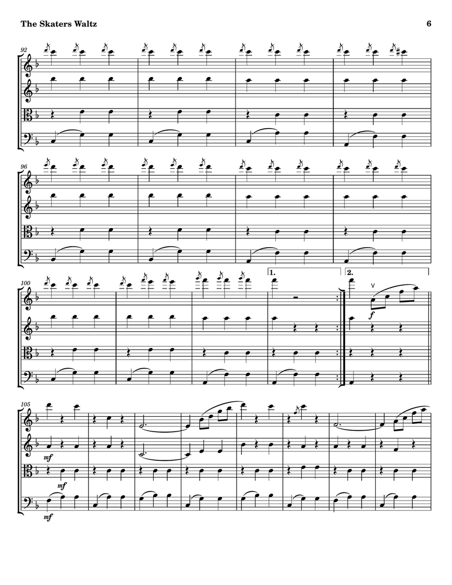 Les Patineurs, Opus 183 -- The Skaters Waltz String Quartet scores gallery preview page 6