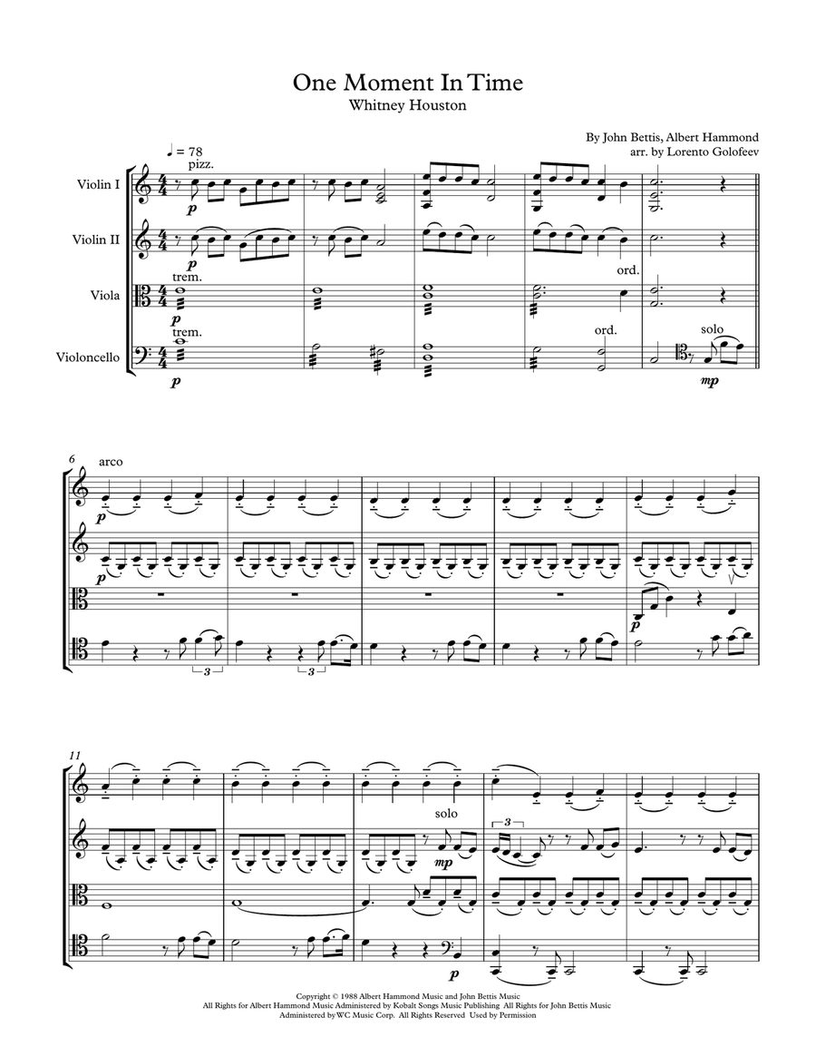 One Moment In Time One Moment In Time String Quartet scores gallery preview page 1