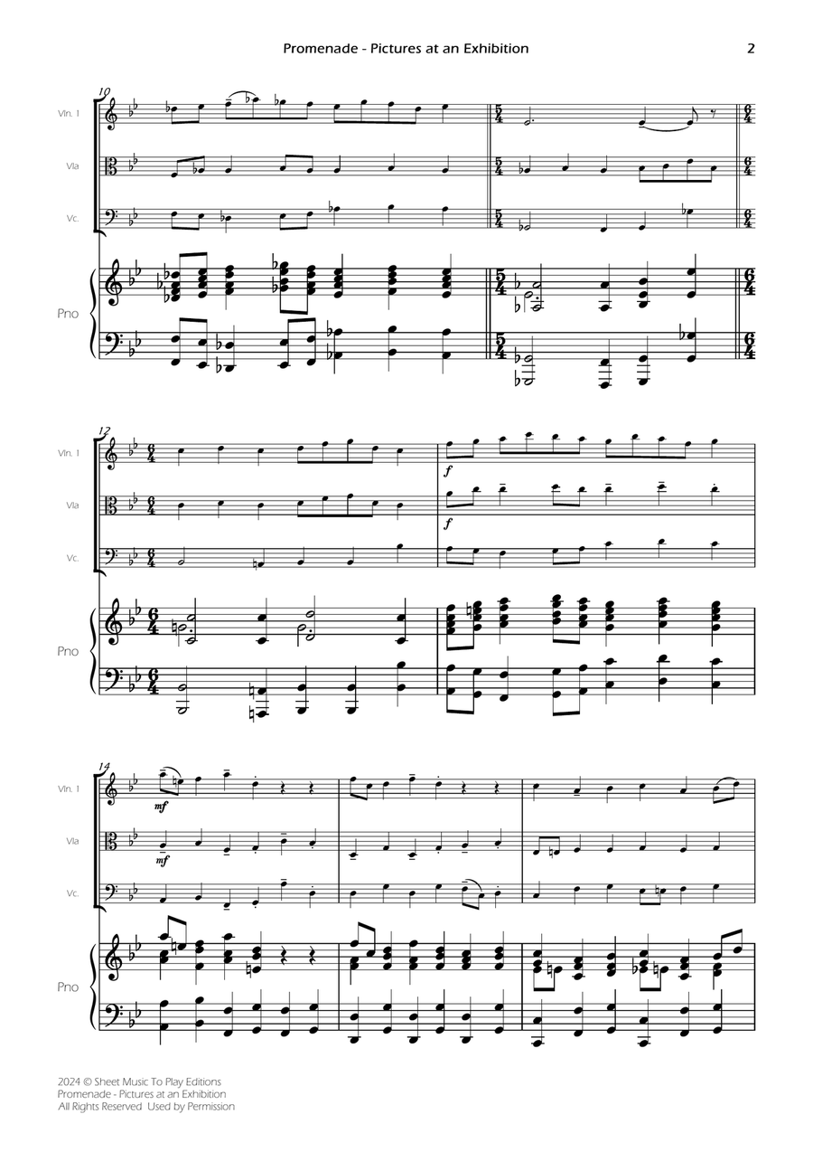 Pictures at an Exhibition - Promenade - Piano Quartet (Full Score) - Score Only Piano Quartet scores gallery preview page 2