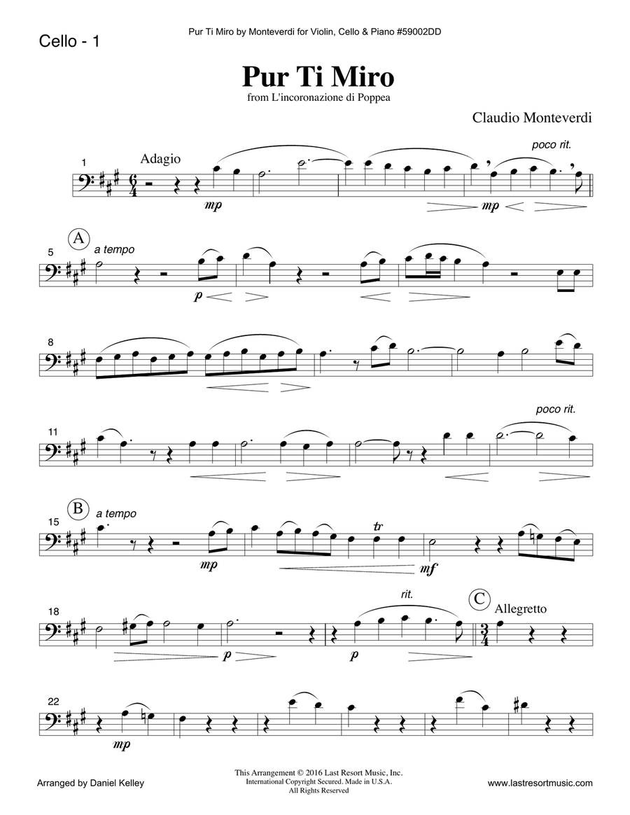 Pur Ti Miro from L'incoronazione di Poppea for Piano Trio (Violin, Cello & Piano) Piano Trio scores gallery preview page 6