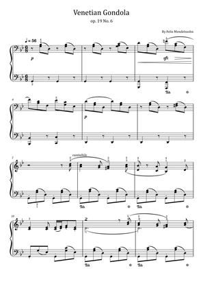 Mendelssohn - Venetian Gondola Song - Op.19 No. 6 - Original With Fingered - For Piano Solo