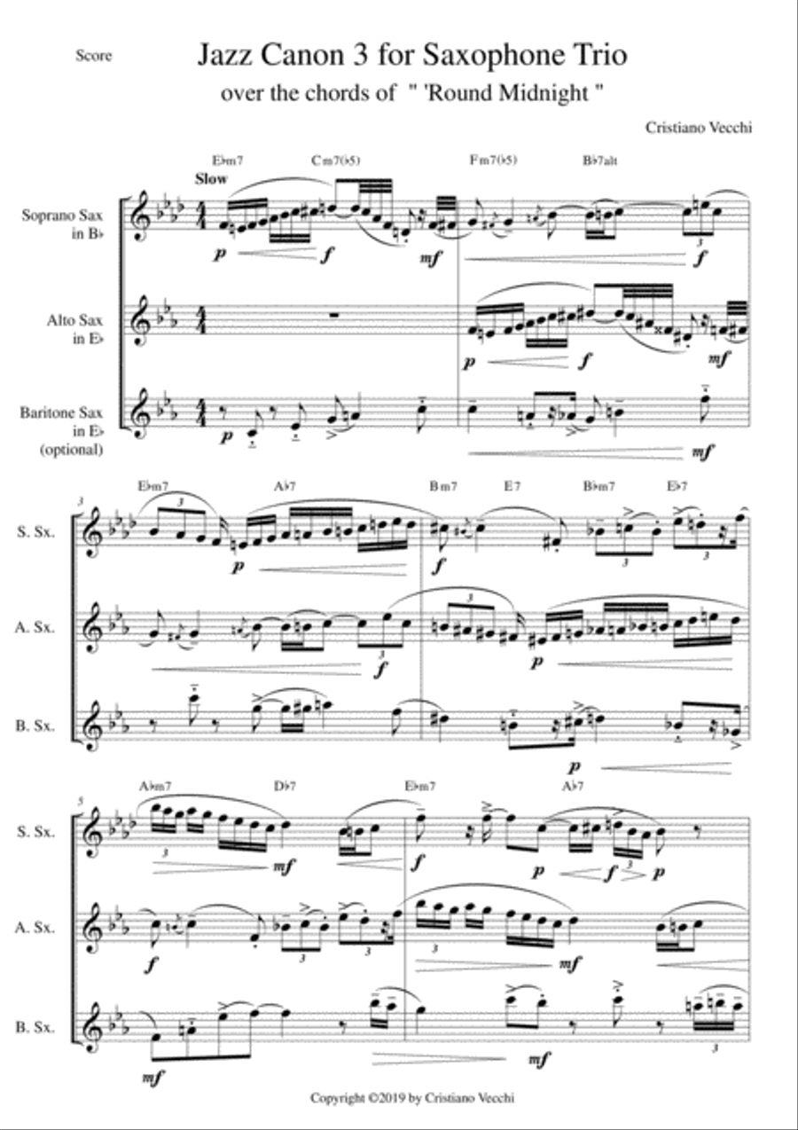 Jazz Canon 3 for Saxophone Trio Woodwind Trio scores gallery preview page 1
