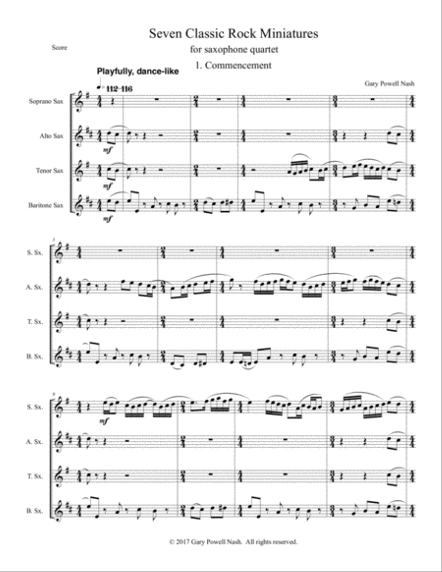 Seven Classic Rock Miniatures (2017) saxophone quartet Saxophone Quartet scores gallery preview page 4