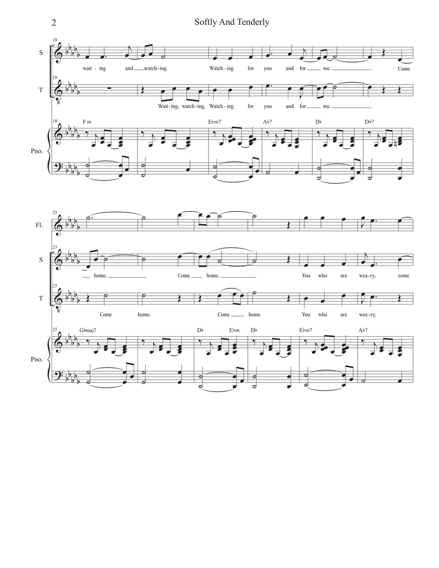 Softly And Tenderly (Duet for Soprano and Tenor Solo) Tenor Voice scores gallery preview page 2