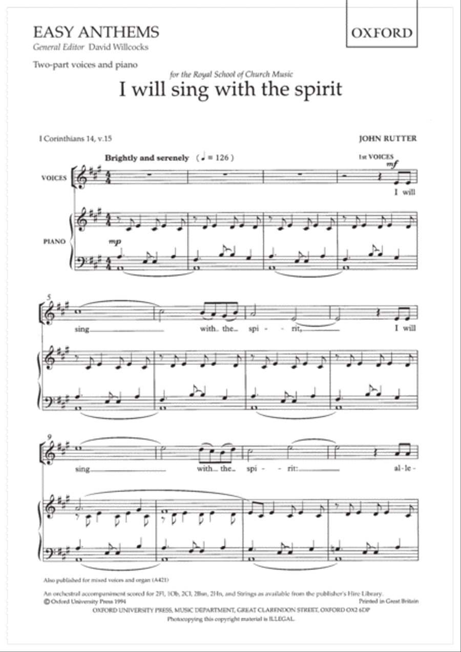 I will sing with the spirit 2-Part scores gallery preview page 1
