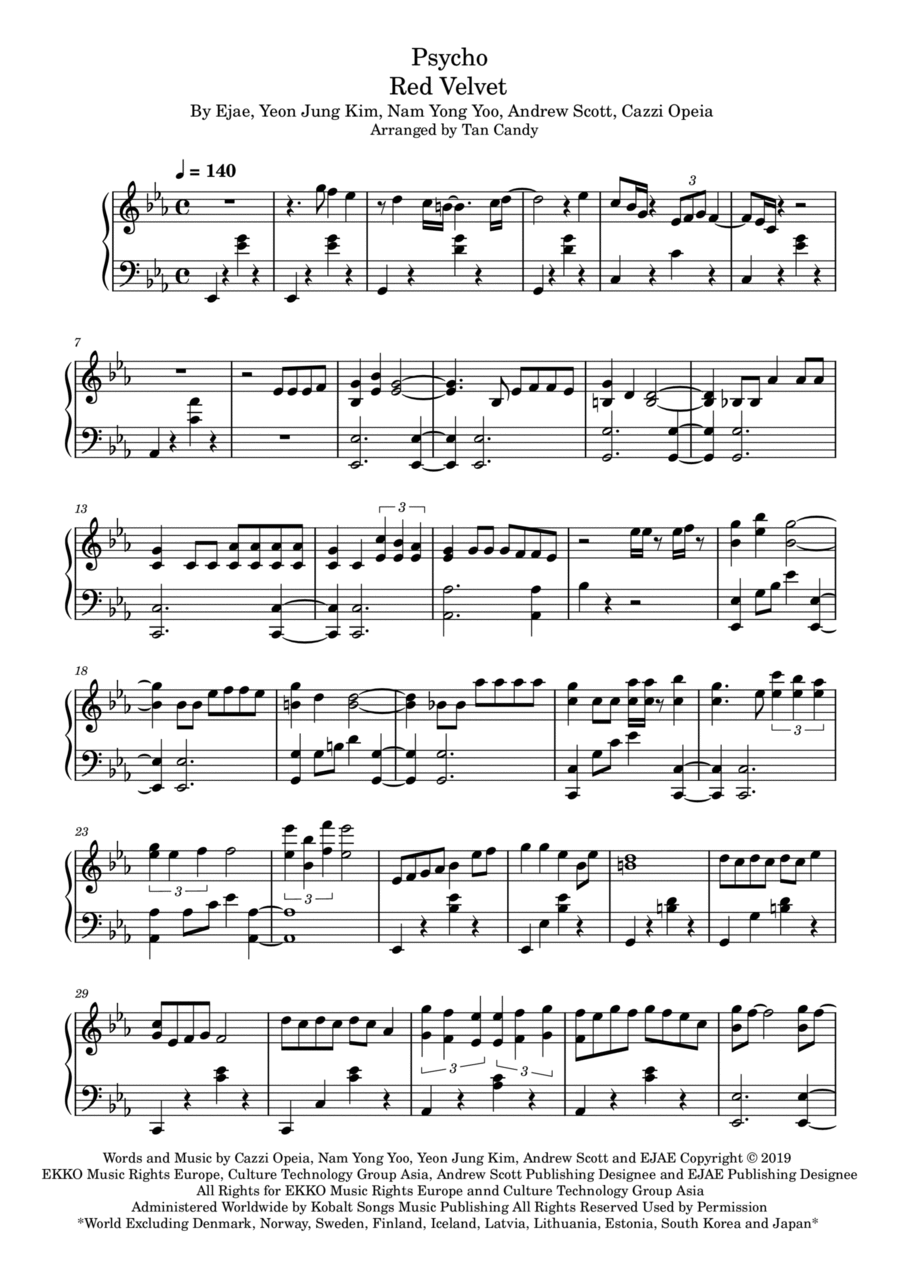 Psycho Piano Solo scores gallery preview page 1