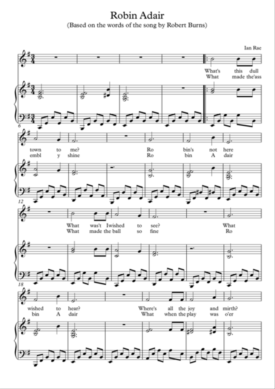 Robert Burns Song - Robin Adair Voice scores gallery preview page 1