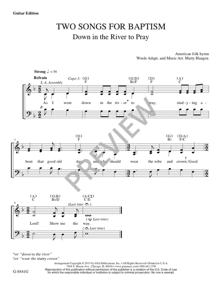 Two Songs for Baptism: Down in the River to Pray / Baptized into the Death of Christ - Guitar edition
