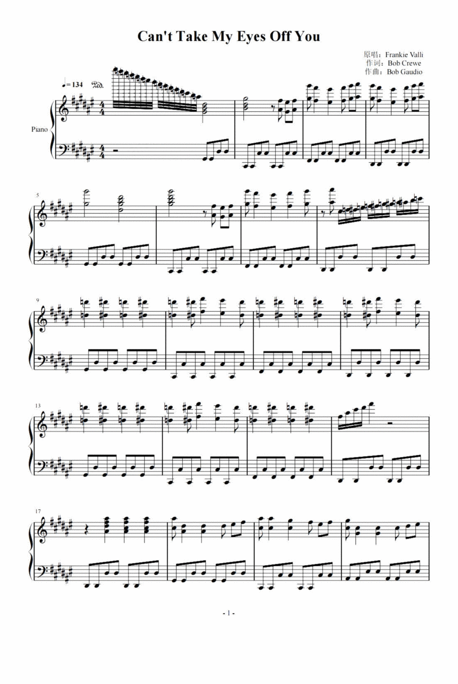 Can't Take My Eyes Off Of You Piano Solo scores gallery preview page 1