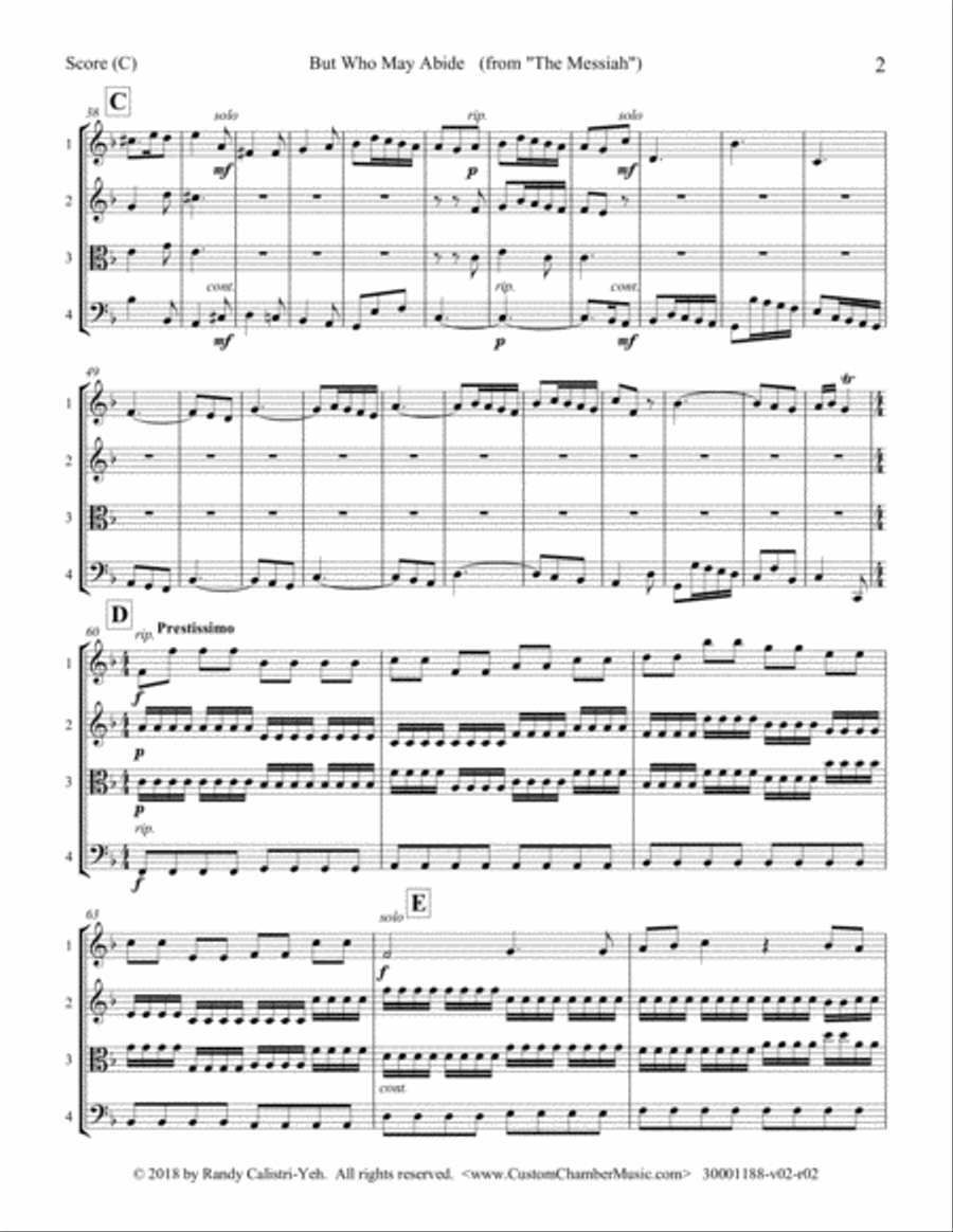 But Who May Abide - Handel Messiah (string duet, trio, or quartet) String Quartet scores gallery preview page 3