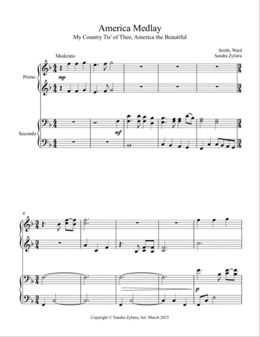 America Medley (1 piano, 4 hands duet) 1 Piano, 4-Hands scores gallery preview page 2