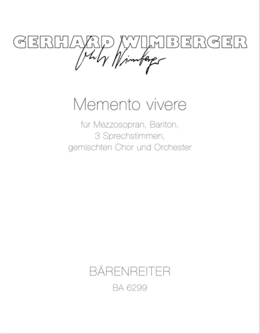 Memento vivere für Mezzosopran, Bariton, drei Sprechstimmen, gemischten Chor und Orchester (1974) 4-Part scores gallery preview page 1