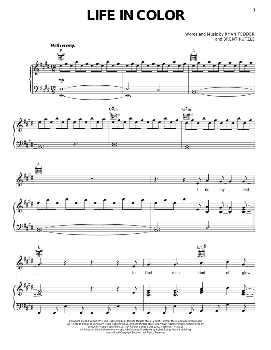 Life In Color Piano, Vocal, Guitar scores gallery preview page 1