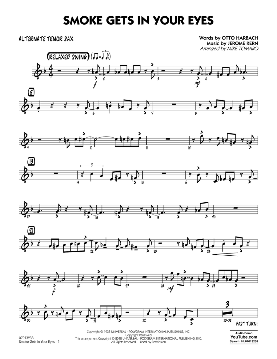 Smoke Gets In Your Eyes (arr. Mike Tomaro) - Alternate Tenor Sax Jazz Ensemble scores gallery preview page 1