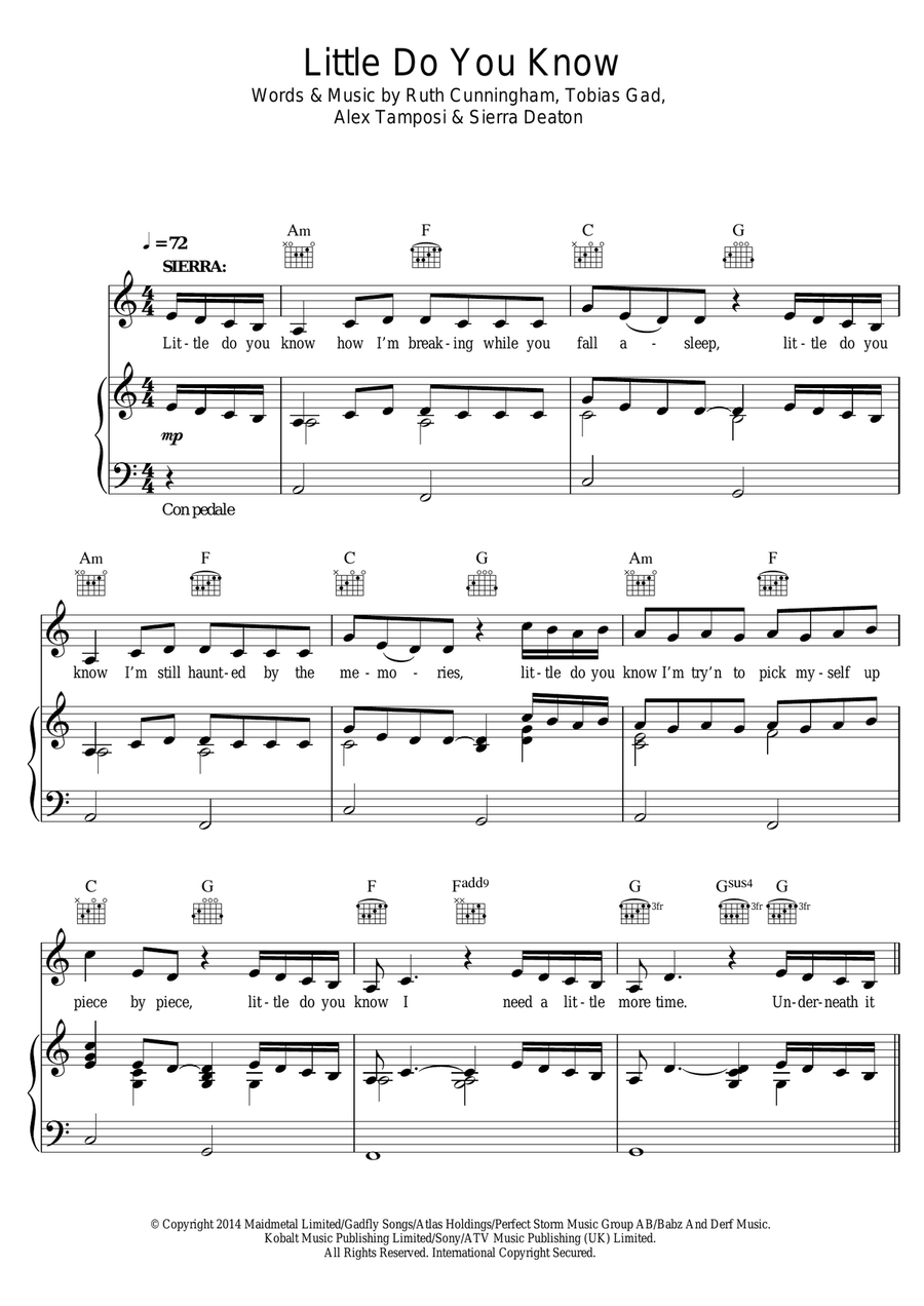 Little Do You Know Piano, Vocal scores gallery preview page 1