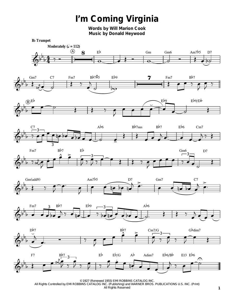 I'm Coming Virginia I'm Coming Virginia Trumpet scores gallery preview page 1