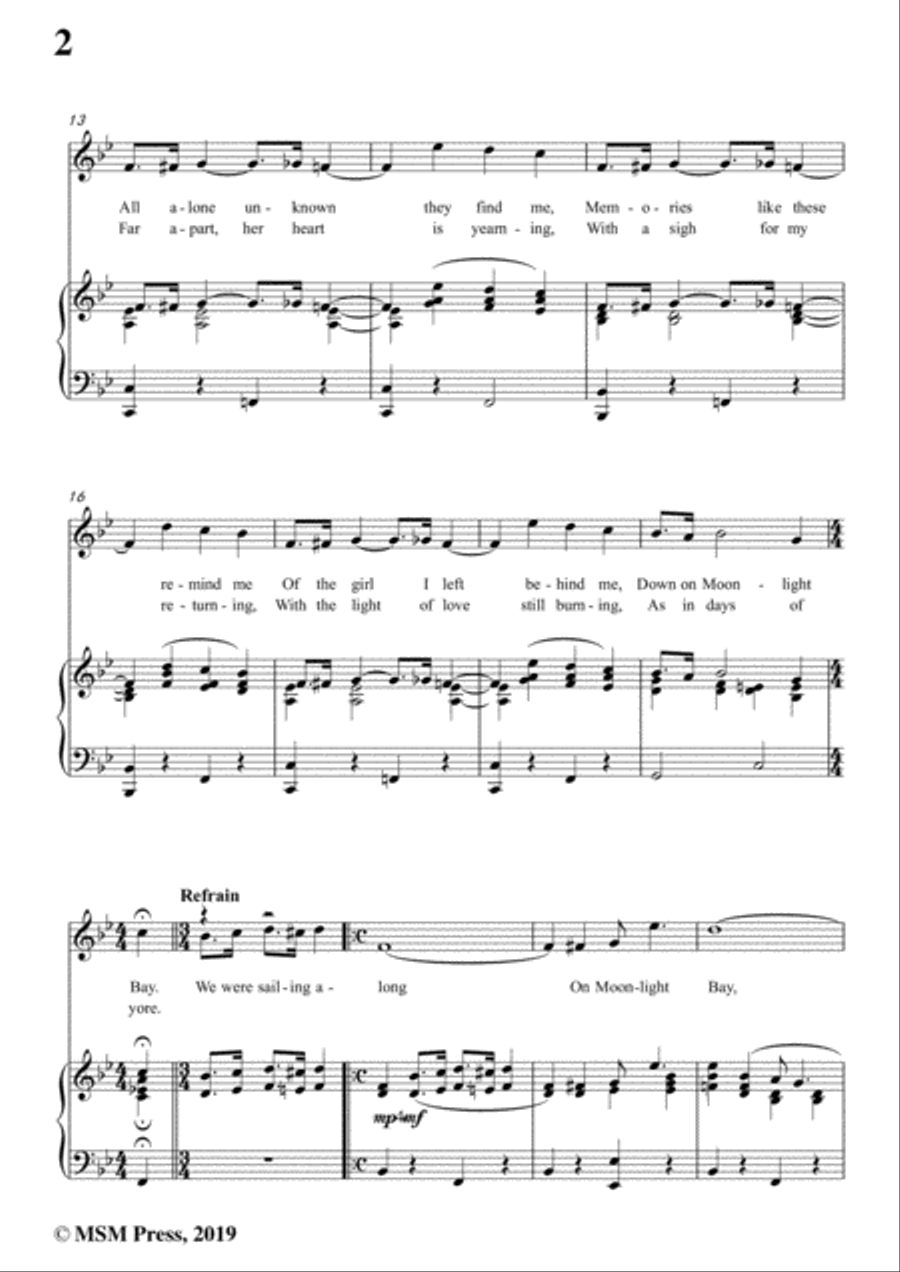 Percy Wenrich-Moonlight Bay,in B flat Major,for Voice and Piano Voice Solo scores gallery preview page 4
