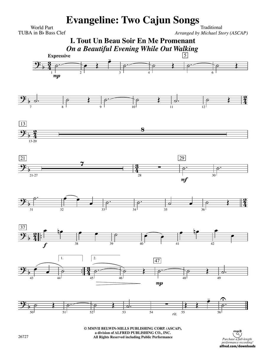 Evangeline: (World Part) B-flat Tuba B.C.