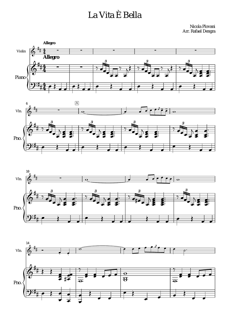 Life Is Beautiful (la Vita E Bella) Violin Solo scores gallery preview page 1