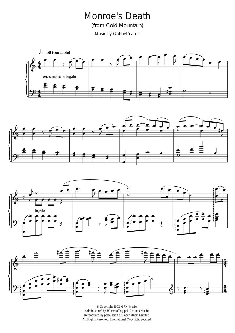 Monroe's Death (from Cold Mountain) Piano Solo scores gallery preview page 1