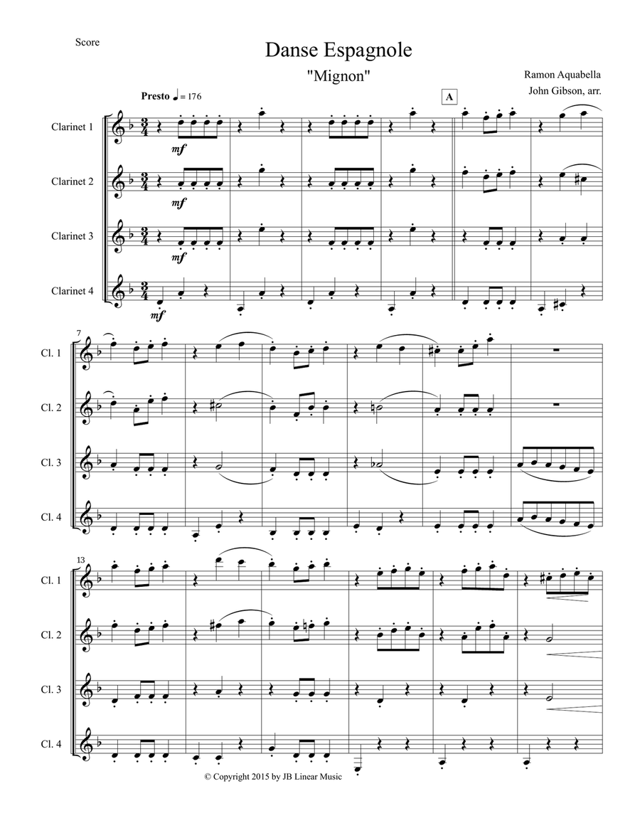 Danse Espagnole for Clarinet Quartet Clarinet Quartet scores gallery preview page 2