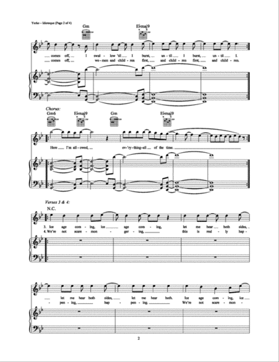 Idioteque Piano, Vocal, Guitar scores gallery preview page 2