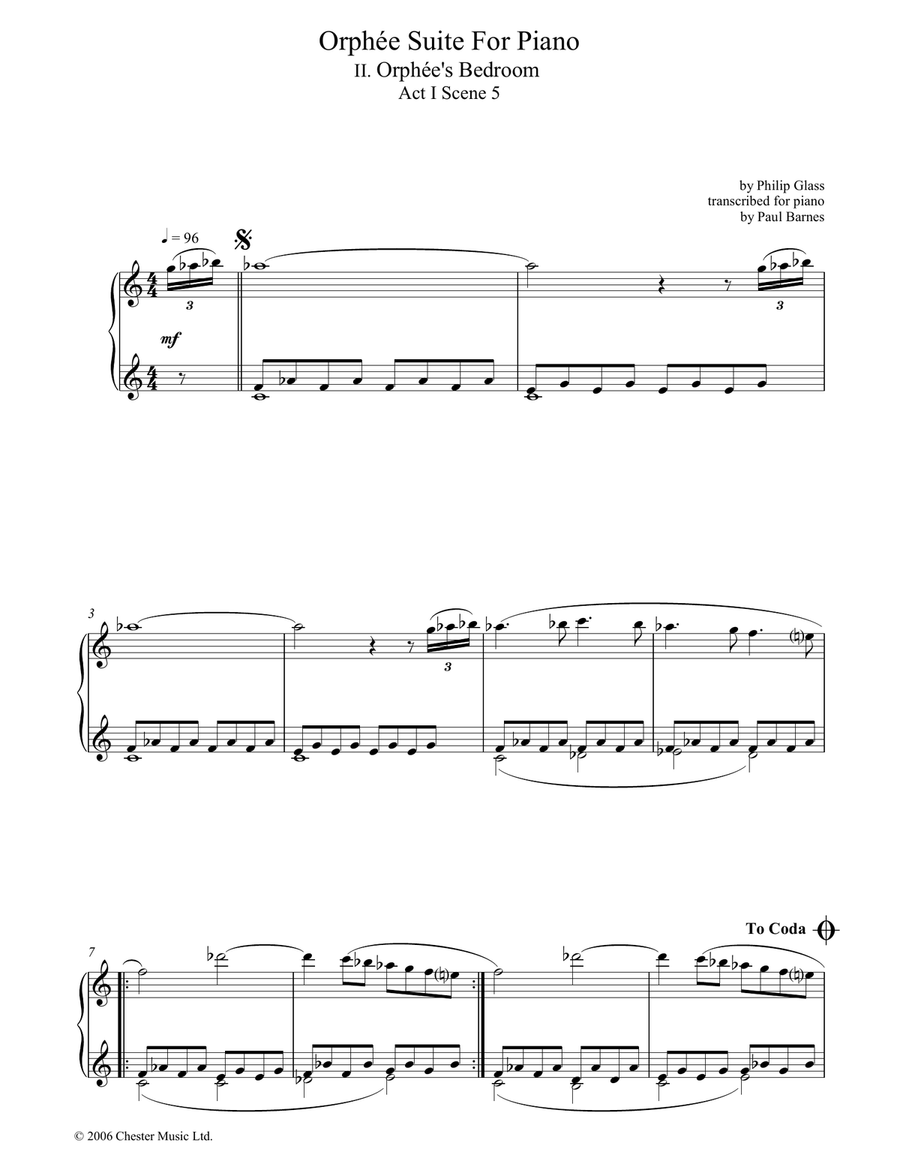 Orphee Suite For Piano, II. Orphee's Bedroom, Act I, Scene 5 Piano Solo scores gallery preview page 1