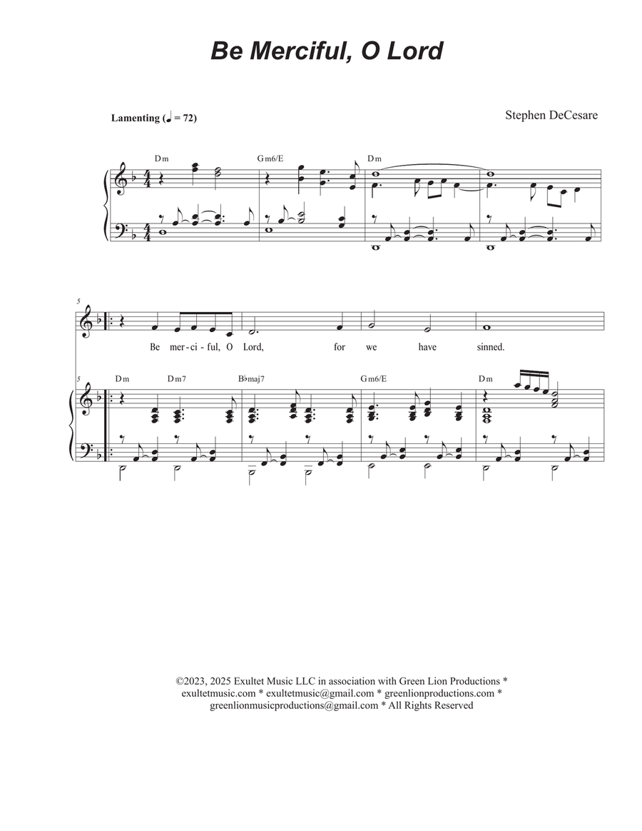 Be Merciful, O Lord (Unison choir) Unison Choir scores gallery preview page 1