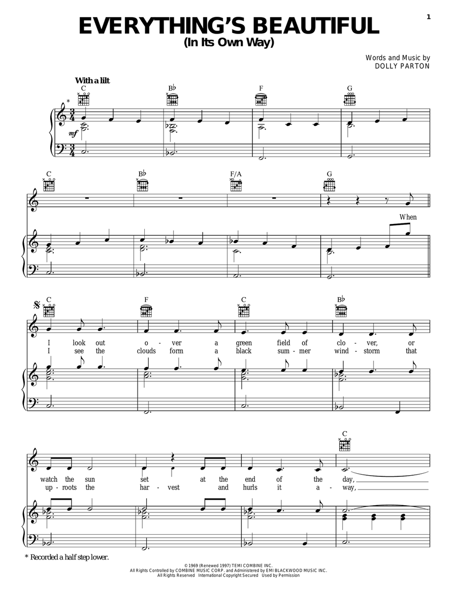Everything's Beautiful (In Its Own Way) Piano, Vocal, Guitar scores gallery preview page 1