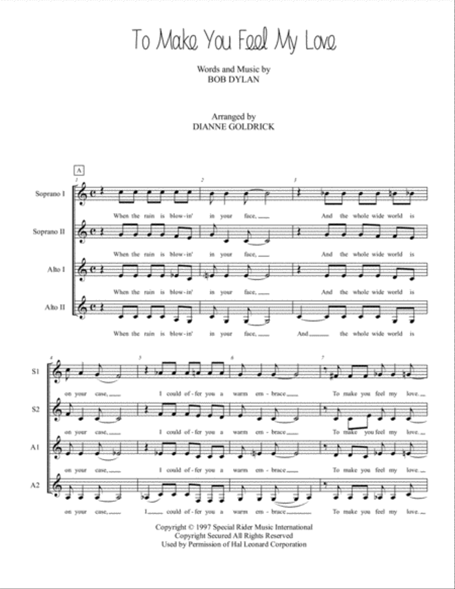 To Make You Feel My Love SSAA scores gallery preview page 1
