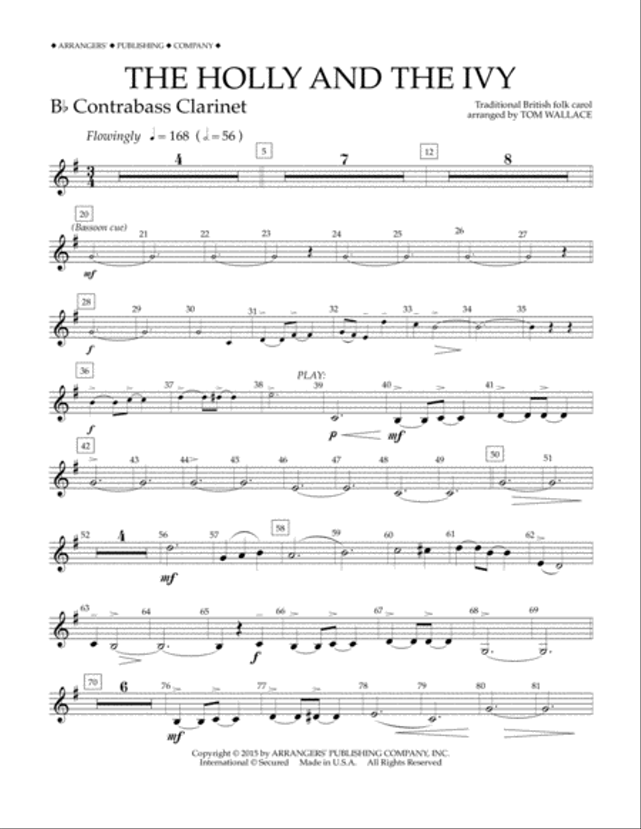 The Holly and the Ivy - Bb Contrabass Clarinet Concert Band scores gallery preview page 1