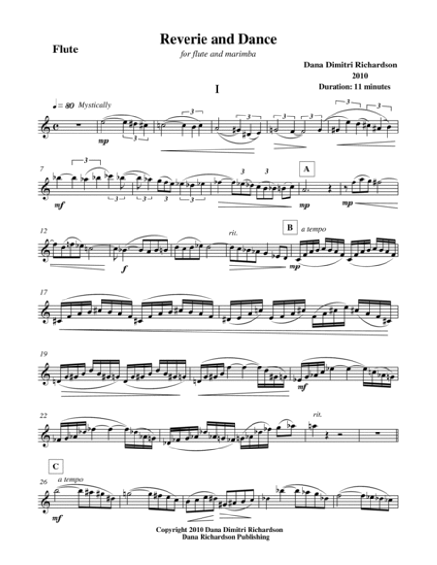 Reverie and Dance for flute and marimba-flute part Flute Solo scores gallery preview page 2