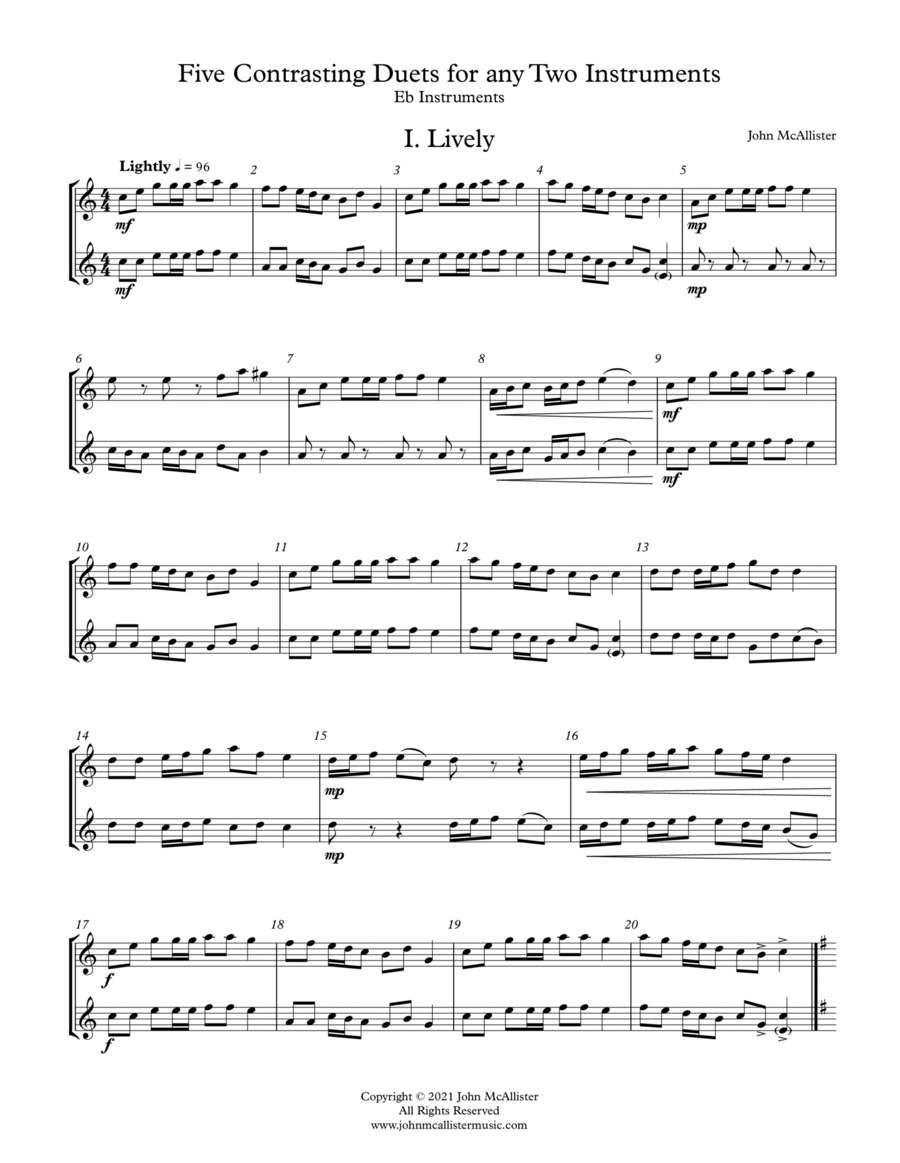 5 Duets For Any Two Band Instruments - Volume 2 - Eb Transposition Woodwind Duet scores gallery preview page 1