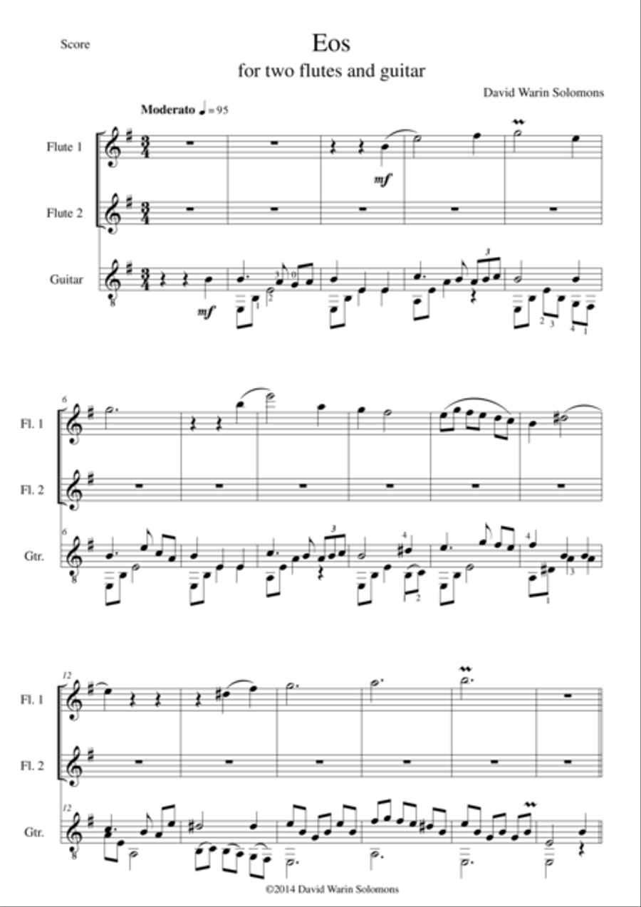 Eos for 2 flutes and guitar Flute scores gallery preview page 1