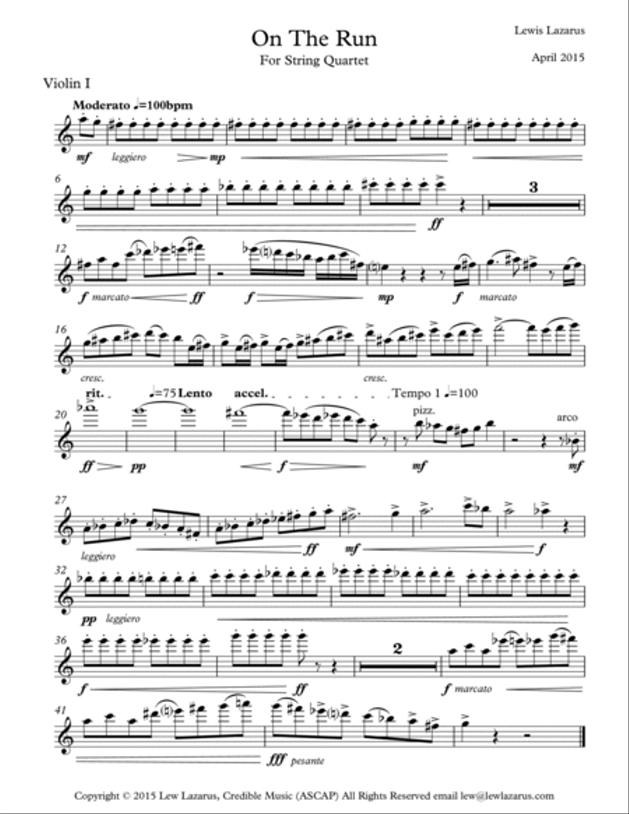 On The Run On The Run String Quartet scores gallery preview page 5