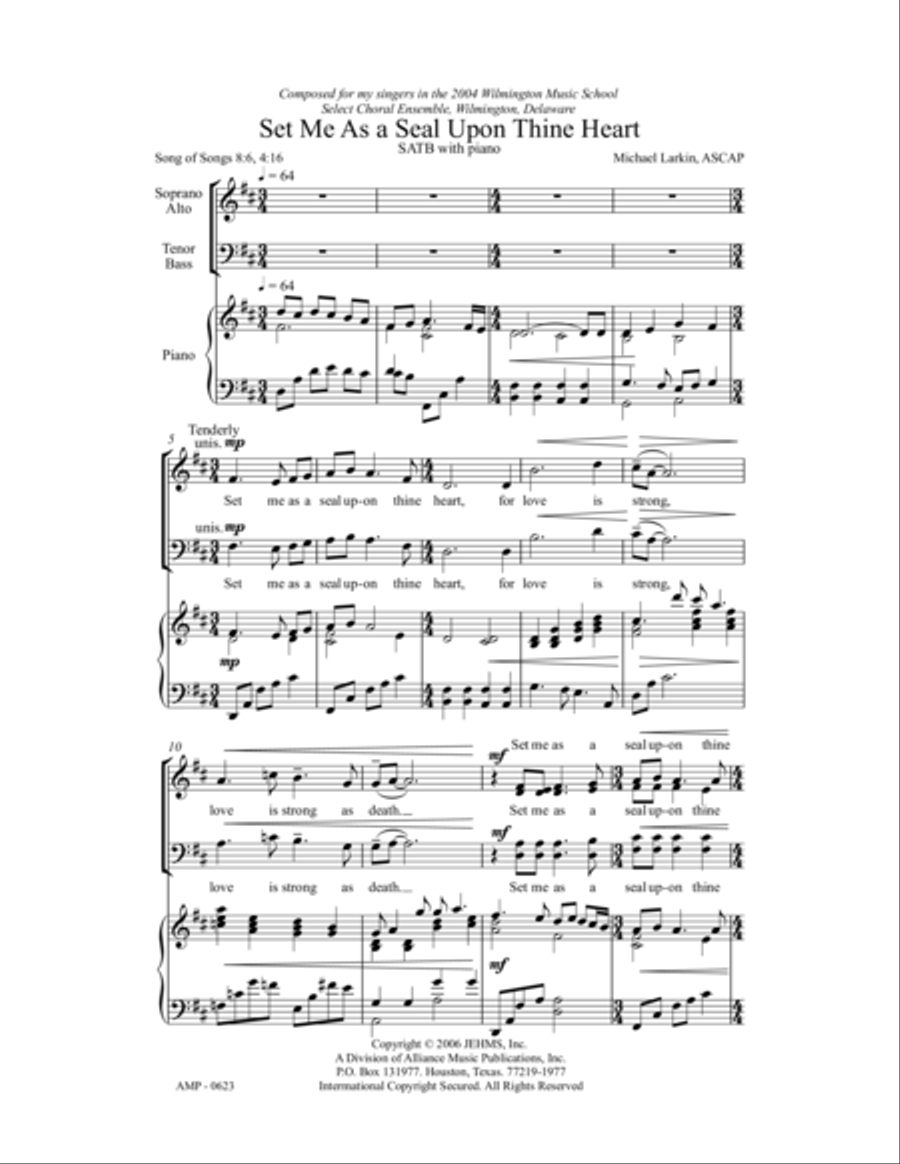 Set Me as a Seal Upon Thine Heart 4-Part scores gallery preview page 4