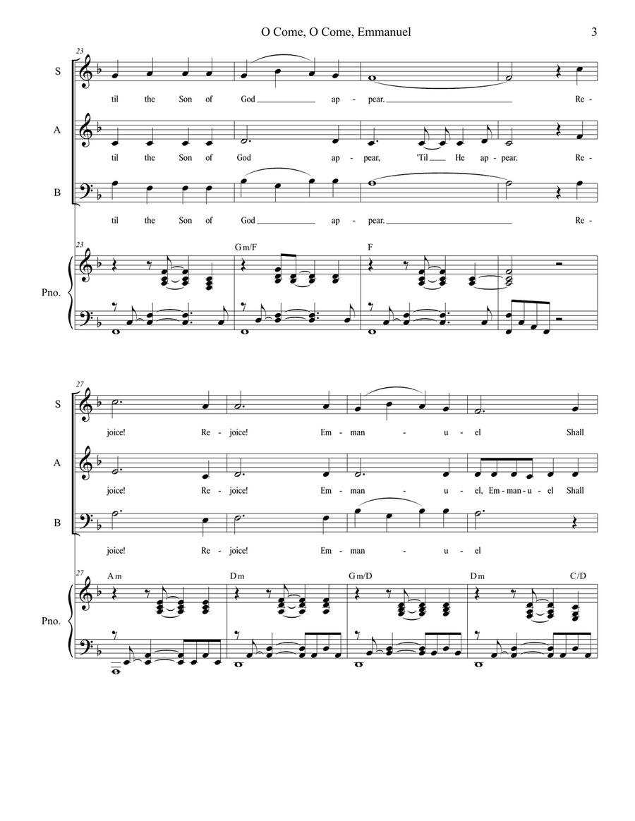 O Come, O Come, Emmanuel (SAB) 3-Part scores gallery preview page 3