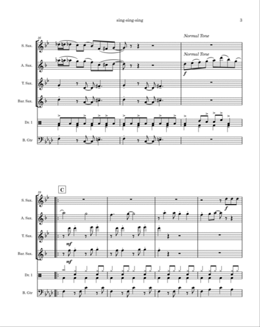 Sing, Sing, Sing Sing, Sing, Sing Saxophone Quartet scores gallery preview page 3