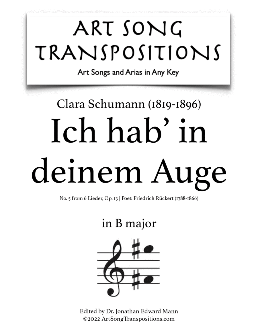 SCHUMANN: Ich hab' in deinem Auge, Op. 13 no. 5 (transposed to B major)