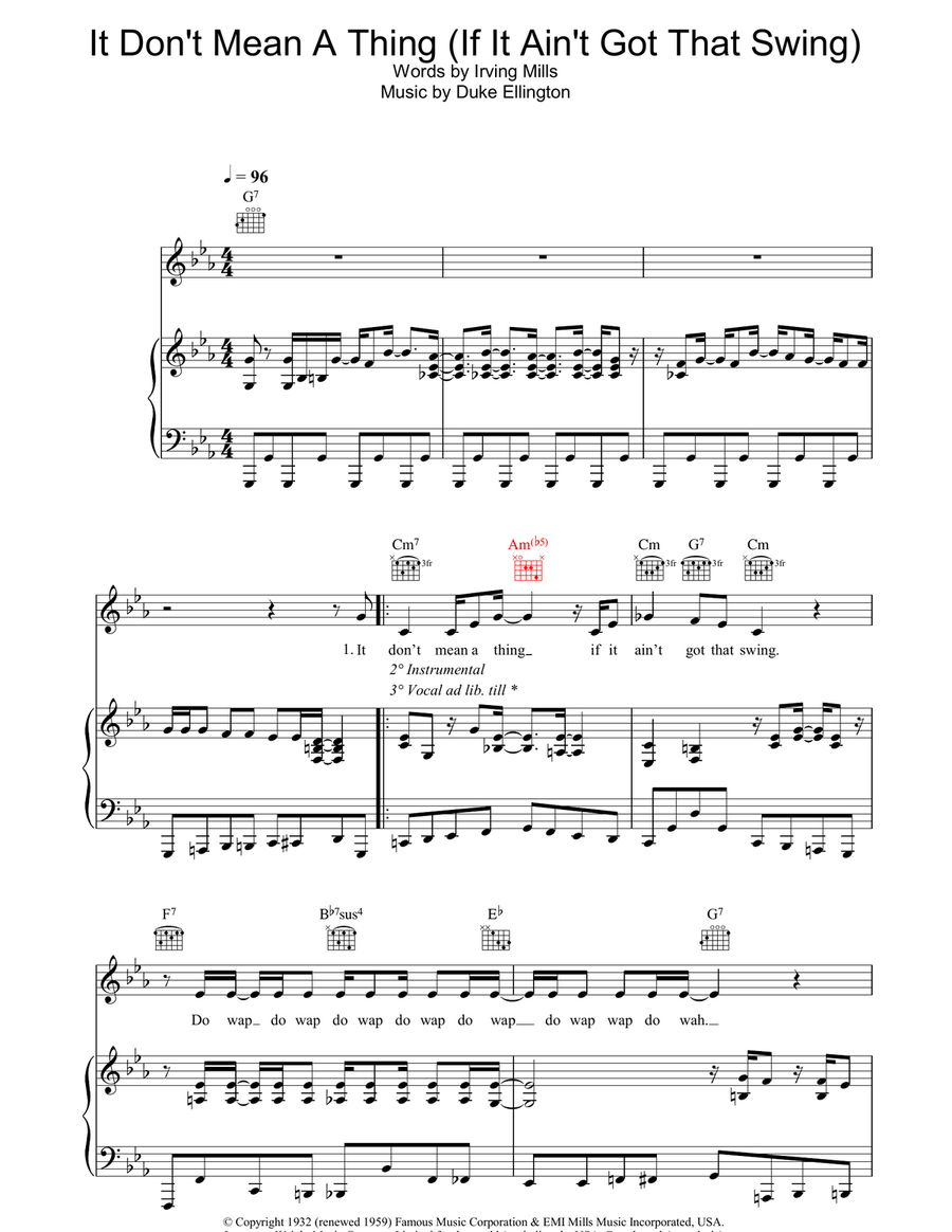 It Don't Mean A Thing (If It Ain't Got That Swing) Piano, Vocal, Guitar scores gallery preview page 1